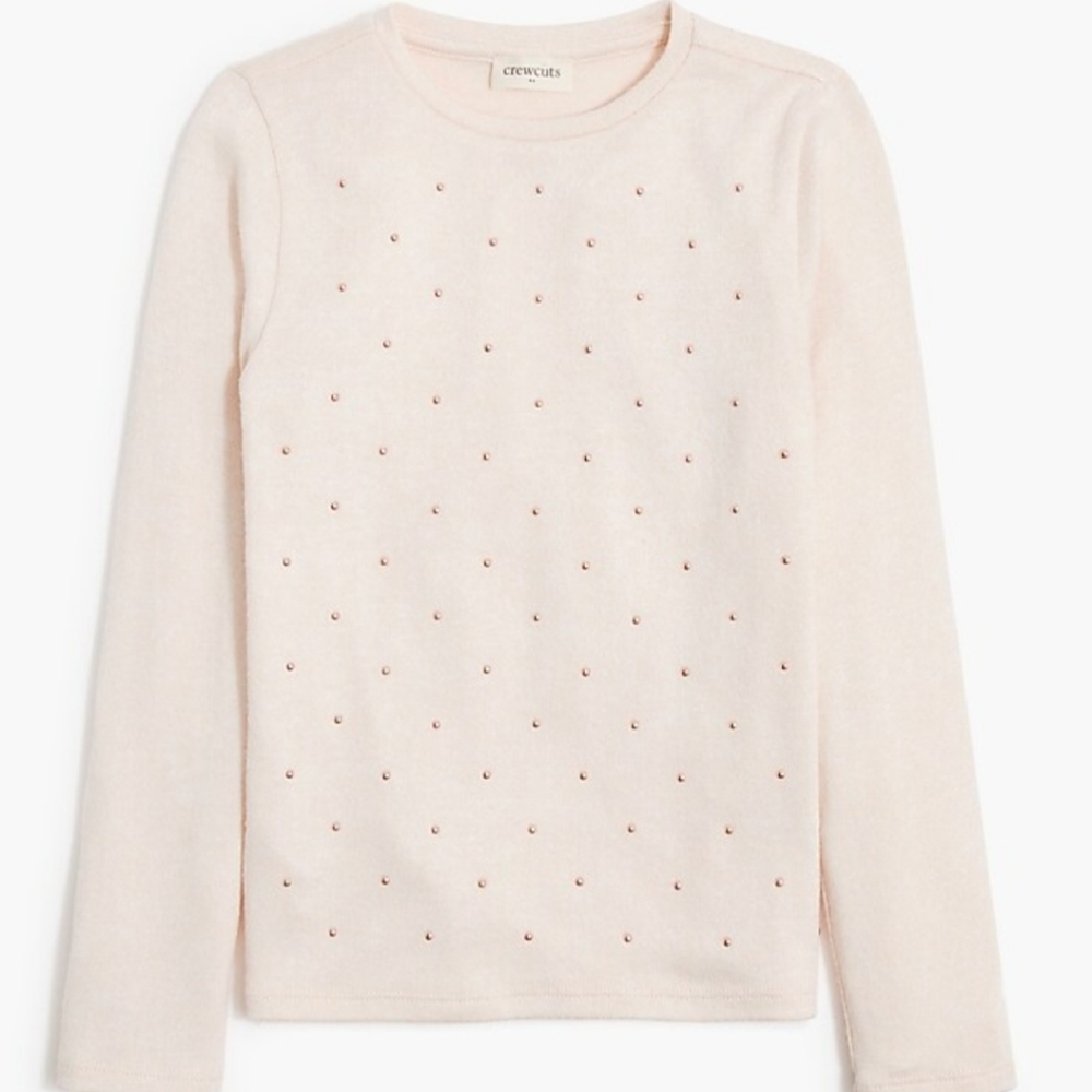 Crewcuts Factory Cream Gold Bejeweled Studs Long Sleeve Top Girls Size 8 NWT